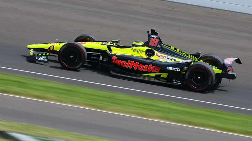 Sebastien Bourdais on track at the Indianapolis Motor Speedway